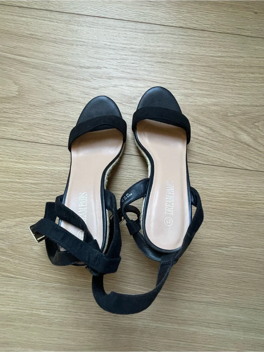 Black Espadrille Wedge Sandals with Ankle Wrap